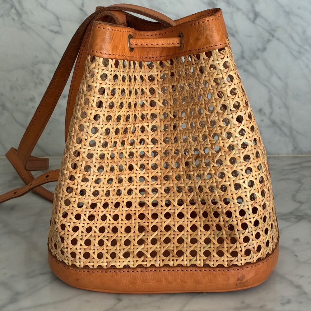 Woven Rattan Leather Benna Bucket Bag by Bembien - Picture 6 of 10